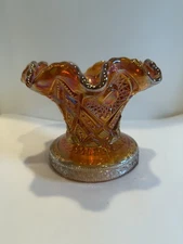 Vtg Imperial Marigold Carnival Hobstar Art Glass Punch Bowl Base