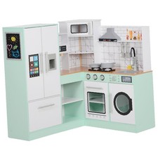 Interactive Kids Kitchen Playset with Range Hood, Refrigerator, Stove, Pots 