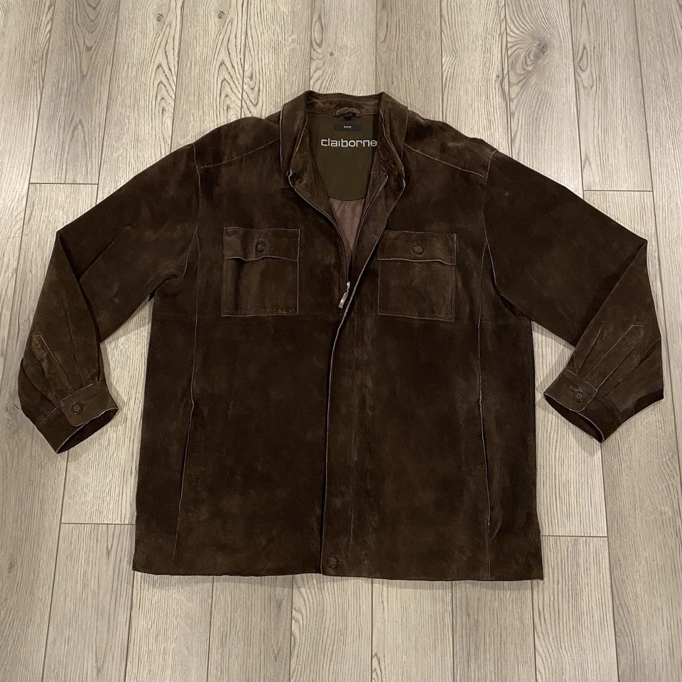 Chaqueta de Gamuza Claiborne De Colección Para Hombre Talla XL Cuero Marrón Oscuro Chaqueta con Cremallera Foto 4 de 4