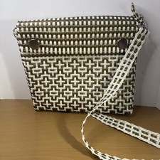 Stylish Woven Cross Body PurseGold White