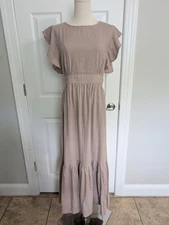 Cynthia Rowley Linen Blend Tiered Maxi Dress Butterfly Sleeve Sz S
