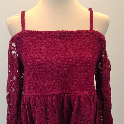 Torrid Burgundy Lace Smocked Cold Shoulder Long Sleeve Dress 0X Plus