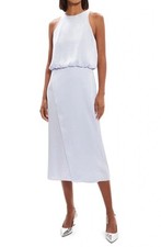 Theory Crushed Satin Racer Tank Midi Dress Hydrangea Blue Size 4 Sleeveless NWT