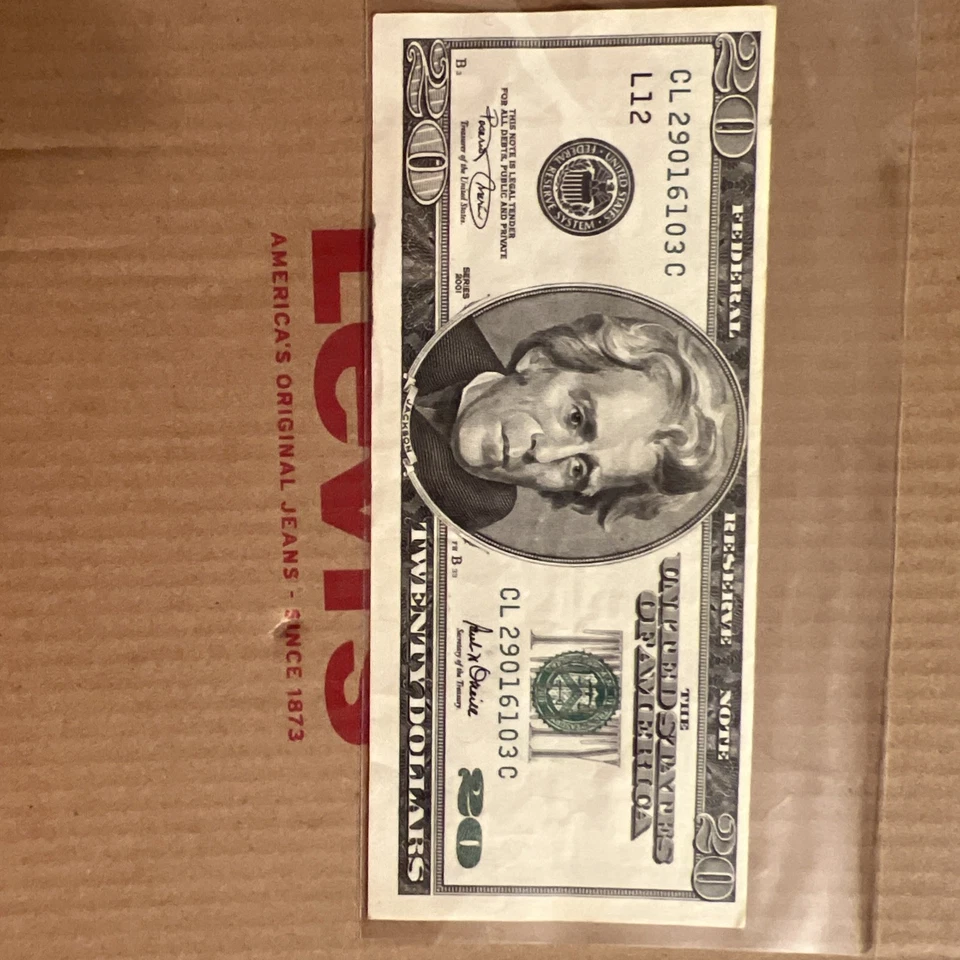 20 Dollar Bill  CL29016103CSeries 2001 "Printing cut  Error " Rare.  - Image 2 of 4