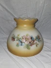 Vintage Milk Glass Hurricane Lamp Shade Pink Blue Floral Ruffle Top 8”