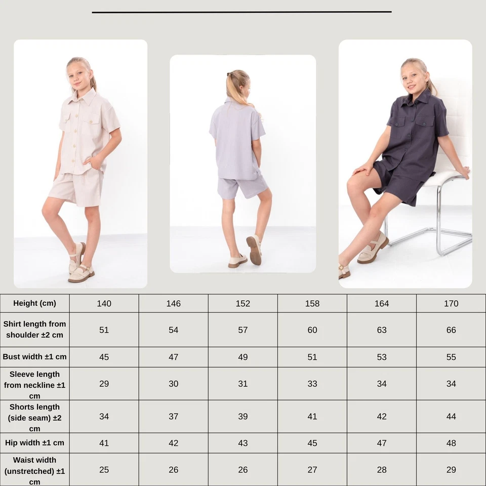 Teen Girls’ Linen Viscose Set – Short Sleeve Shirt with Buttons & Comfy Elast... - Image 4 of 4