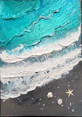 Meeresschaum strukturierte Meereslandschaft original signiert Acryl Impasto Gemälde 20x30cm