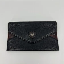 Brighton Leather Envelope Pouch Wallet Clutch Photos Receipts Black W/Brown Croc