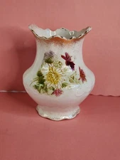 Vtg Homer Laughlin Rose Ceramic Vase Gold Trim 5in