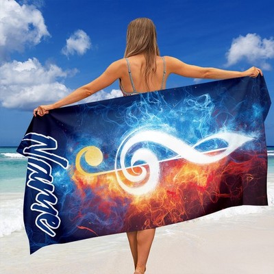 1pc ized Name/Text Music Note & Flame Beach Towel - Custom Music Staff & Trebl