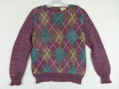 tricots st. raphael Women Size Medium Purple Argyle Wool Pullover Sweater