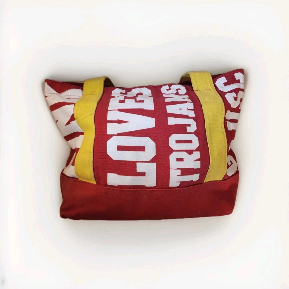 VICTORIA'S SECRET PINK LOVES USC TROJANS SHOULDER CANVAS TOTE BAG RED RARE SOCAL - Image 2 of 4