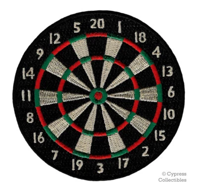CYPRESS COLLECTIBLES INC. DARTBOARD PATCH iron-on embroidered DART BOARD BULLSEYE EMBLEM PUB GAME NOVELTY