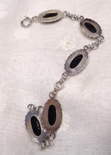 Estate Jewelry ~ 1/20 12K White GF Polished Black Onyx Bracelet ~ 7-11/16" L - Picture 4 of 7
