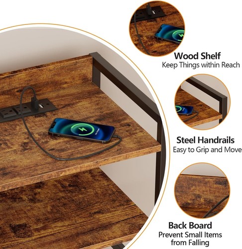 Stylish Bedroom Dresser with Charging Station and Wooden Shelf - Rustic Brown - Picture 6 of 10