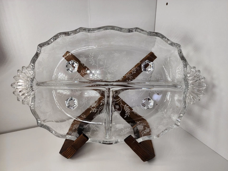 Fostoria Navarre Clear 12" - 3 Part Divided Elegant Relish Dish Baroque - Image 4 of 4