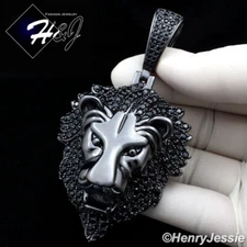 MEN 14K BLACK GOLD PLATED ICY BLING BLACK CZ 3D BIG LION KING HEAD PENDANT*BP5