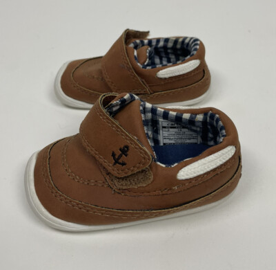 Carter&rsquo;s Finn Brown Anchor Baby Infant Boat Crib Shoes Crawl stage 