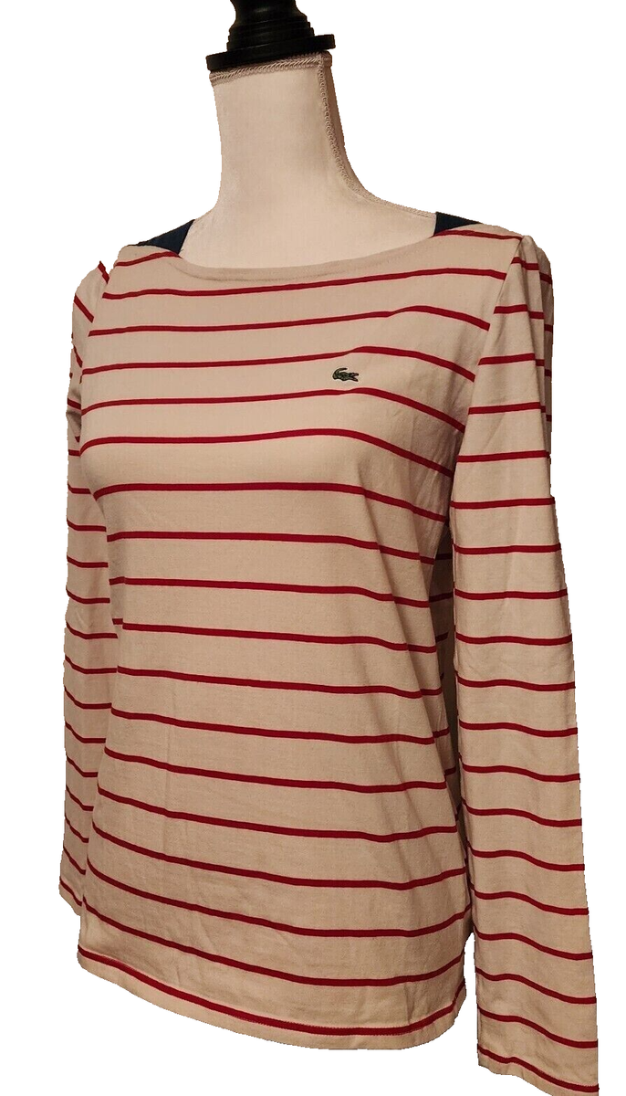 Lacoste Preppy Red Stripe Boat Neck Long Sleeve Shirt sz 42