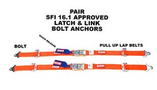Bolt In 2 Lap Belts Latch Link Racerdirect Sfi 16.1 Orange Pair