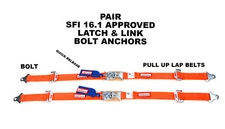 BOLT IN 2" LAP BELTS LATCH & LINK RACERDIRECT SFI 16.1 ORANGE PAIR