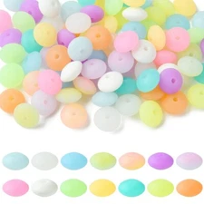 100x 12mm Silicone Abacus Loose Spacer Bead Glow in Dark for Keychain Pen Making