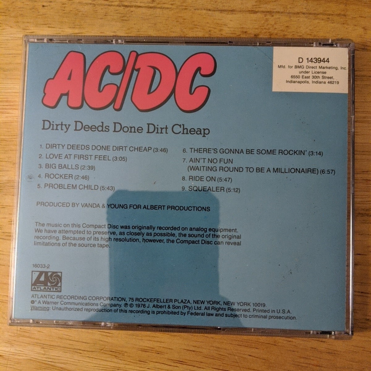 Ac/dc ‎dirty Deeds Done Dirt Cheap Atlantic A2 16033 CD 1987