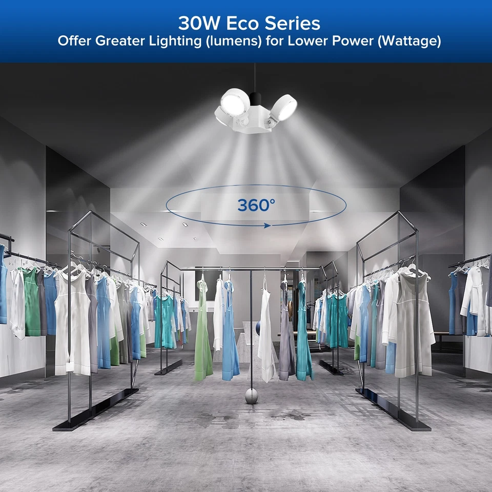 Luz LED de garaje 3300LM 3 paneles ajustables 30W = 300W accesorio de techo deformable Foto 3 de 4