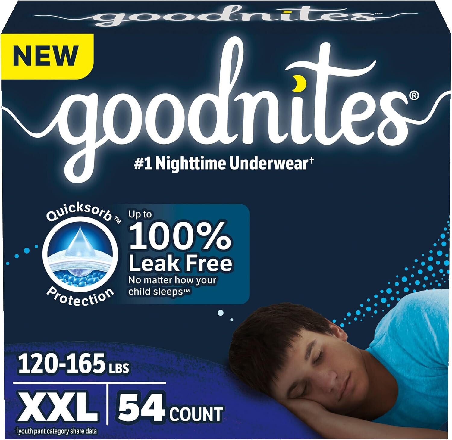 Goodnites Boys' Nighttime Underwear, Size XXL (115-170 lbs) (54 CT)