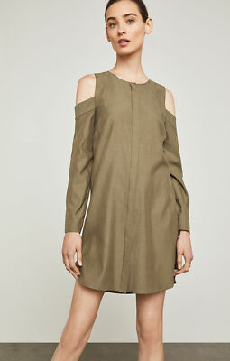 $248 BCBG MAXAZRIA Cold Shoulder Longline Shirt Dress XXS Light Fatigue Twill