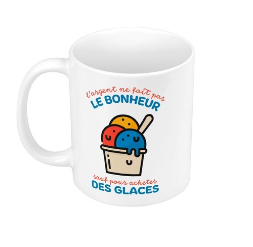 Mug Céramique Voilier Passion - Message 'L'argent Ne Fait Pas Le Bonheur' - Blanc, 350g - Neuf, Fait En France