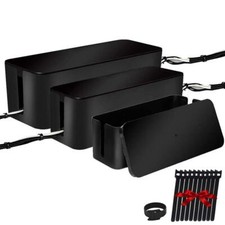 Set of Three Cable Management Boxes Large Hide Power Strips  Cords Black