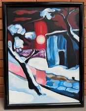 Abstract Vintage Winter Landscape Painting Modern Art Wall Hanging Hackmann