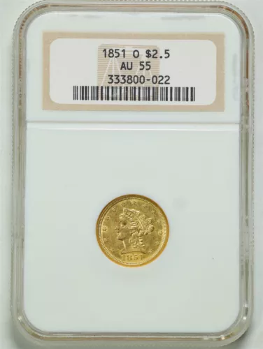 1851-O G$2.5 Liberty Head Gold Quarter Eagle AU55 NGC 333800-022