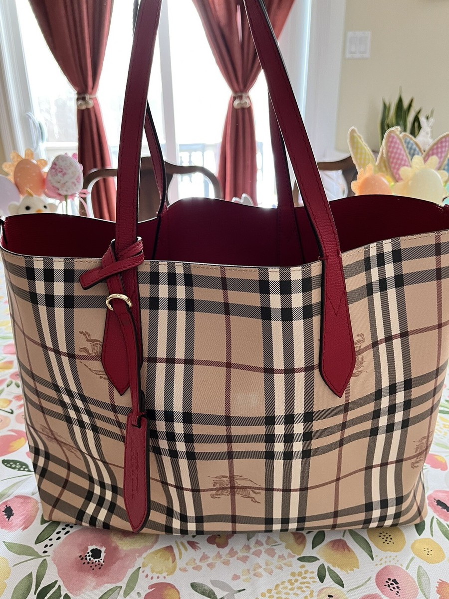 Burberry reversible red haymarket shoulder bag/tote Burberry reversible red haymarket shoulder bag/tote