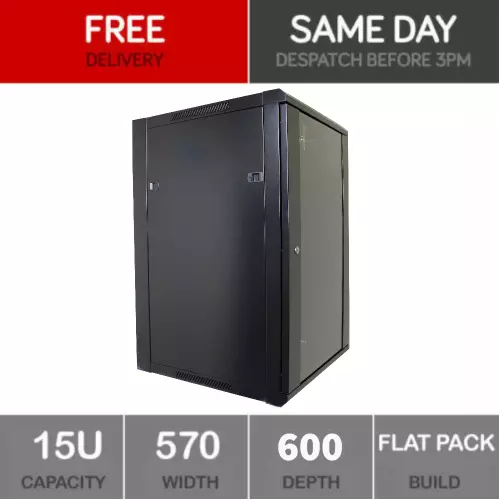 15U Server Rack Network Cabinet 19 inch 570 x 600mm Black