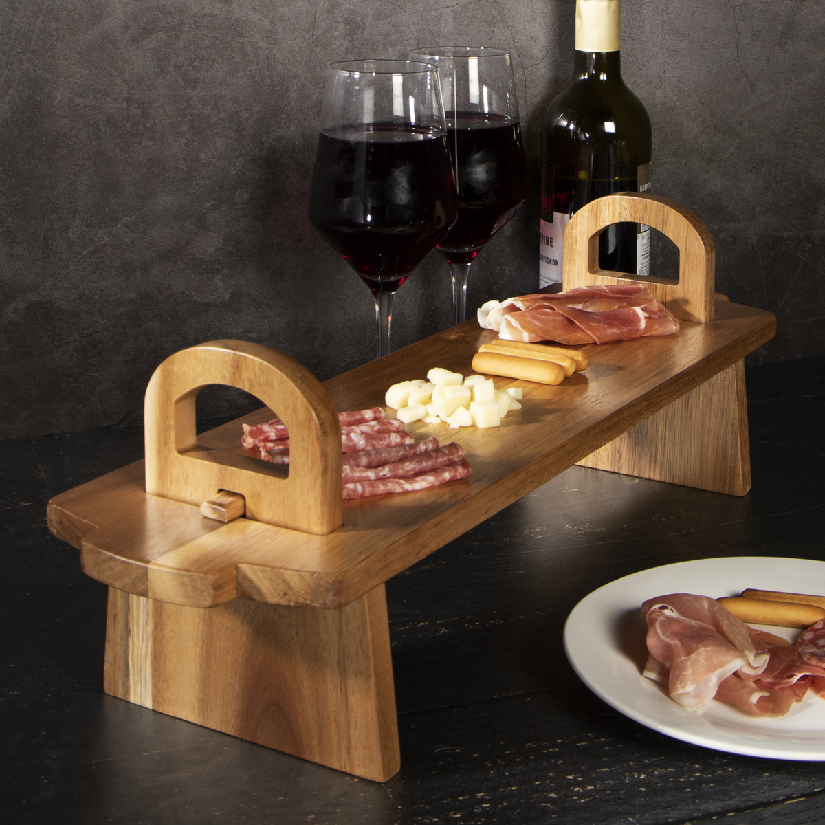 Acacia Wood Raised Serving Platter Cake Stand Cheese Board Tray