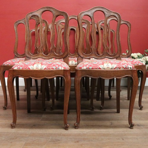 Set of 10 Antique French Oak Dining Chairs with William Morris 'Strawberry Thief - Picture 4 of 20
