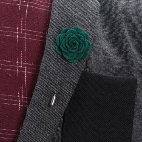 Solid Velvet Flower Pins - 18 Colors Shirt Collar Lapel Pin Mens Suit Accessory - Picture 3 of 40