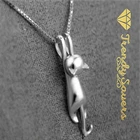 Lovely Women's 925 Silver Cute Cat Kitten Smooth Pendant Necklaces