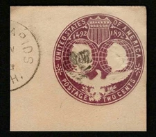 US 1893 U349 Violet 2c Columbus Liberty Cut Square FC Full Corner Used