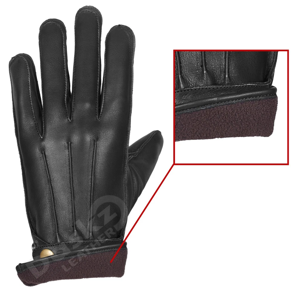 Leather gloves soft feel lining fleece winter warm outdoor walking 100% leather - Image 3 of 4