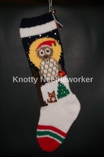 Pattern Only Hand Knitted CHRISTMAS OWL Stocking
