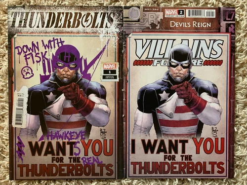 THUNDERBOLTS #1 (Marvel 2022) 1:25 Hawkeye Variant + VILLAINS FOR HIRE #1-Set-NM