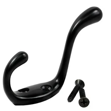 Rok Heavy Duty Black Home Wall Closet Towel Coat Double Hook Hanger