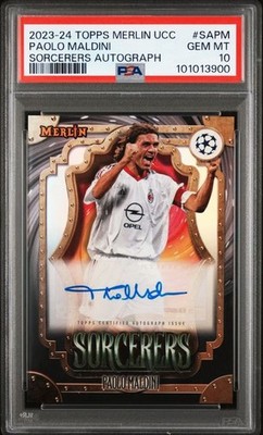 PAOLO MALDINI 2023-24 TOPPS MERLIN SORCERER'S AUTO #SA-PM PSA 10 GEM MINT POP 5