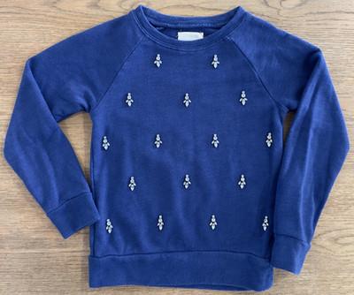 J Crew-Crew Cuts Girls Sze 4/5 Embellished Sweatshirt-Diamonte Jewels-Royal Blue