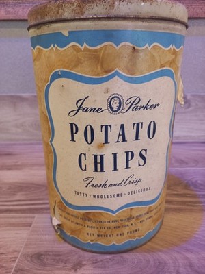 Vintage A&P Tea Co Jane Parker Potato Chips 1 lb Tin, Good Condit, Has Some Rust