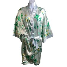 VTG SANTE CLASSICS Tie Front Kimono Robe Sz 1X Retro Floral Vibe Coquette Silky