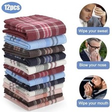12Pcs Men Handkerchiefs Classic Hankies Cotton Hanky Pocket Square Perfect Gift